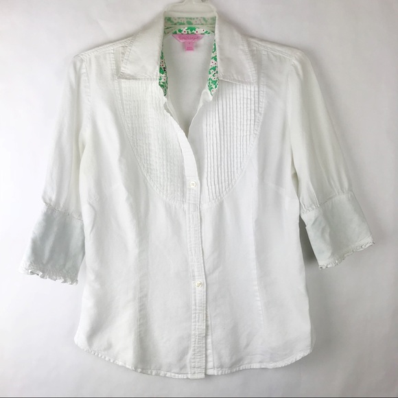 Lilly Pulitzer Tops - Lily Pulitzer White Blouse 3/4 Sleeve